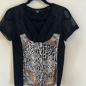Black and Gray Animal Print Women's Top size small